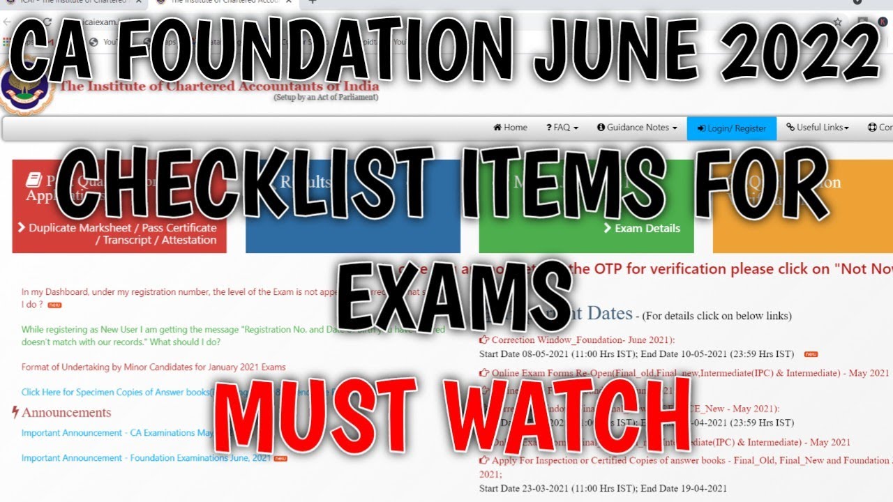 CA Foundation June 2022 Exams | Check list Items All Documents, COVID-19, Exam