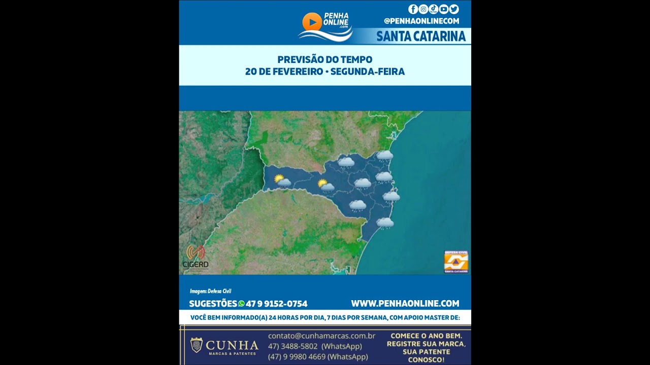 Previsão do tempo para esta segunda-feira (20) em Santa Catarina
