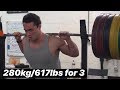 280kg/617lbs ATG Squat for a Triple! - Training with Zack Telander