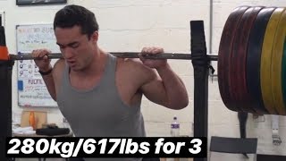 280kg/617lbs ATG Squat for a Triple! - Training with Zack Telander