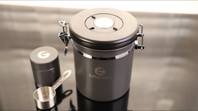 Coffee Gator Stainless Steel Canister - Medium 16oz, Gray Coffee Grounds  and Beans Container with Date-Tracker, CO2-Release Valve, and Measuring  Scoop