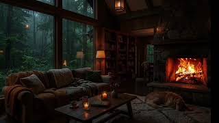Cozy Cabin Night #5 🔥Rain &amp; Fireplace Sounds ( 3 hours)