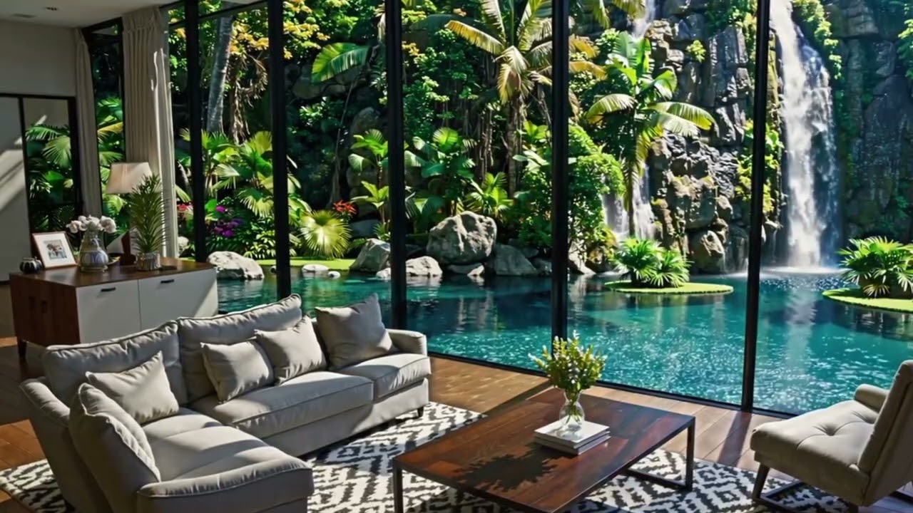 Tropical Forest Hideaway Ambience | Relaxing Jazz Music | Relax, Study, Focus, Sleep