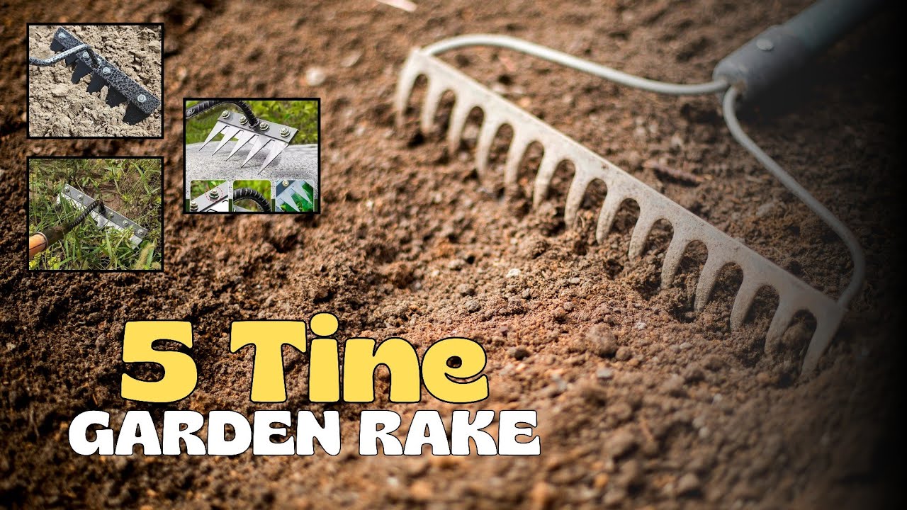 Heavy Duty 5-Tine Garden Rake – Professional Carbon Steel Blade , for Soil Loosening, Lawn Cleaning