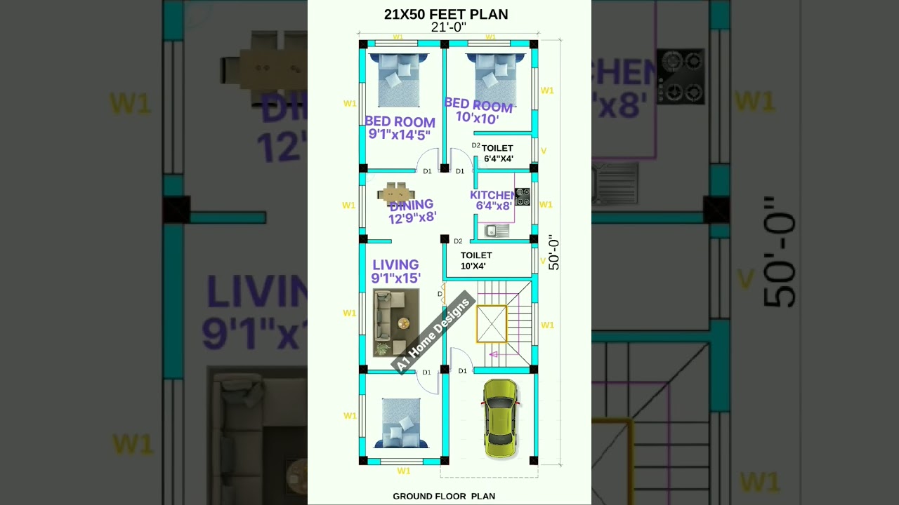 21x50 feet home plan | 1050 sq.ft house design. 