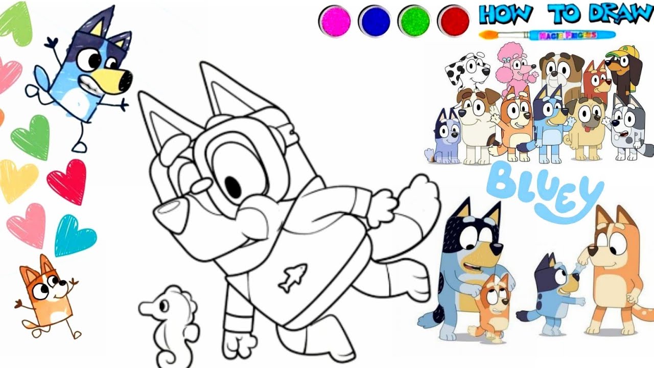 Easy Bluey Drawing Tutorial for Kids 😱 Learn to Draw Bluey and Bingo 💙🧡 ...