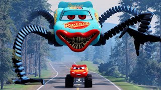 Live Epic battle between Lightning McQueen Eater Giant Bot VS Spider Eater |BeamNG.Drive