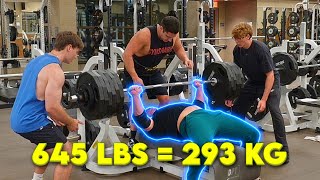 HUGE 645LB BENCH PRESS ATTEMPT AT 20 YEARS OLD
