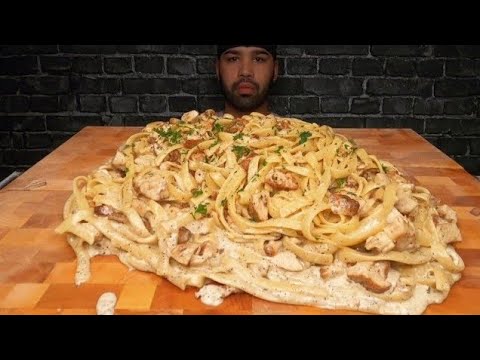 (ASMR NO TALKING) CHICKEN ALFREDO MUKBANNG