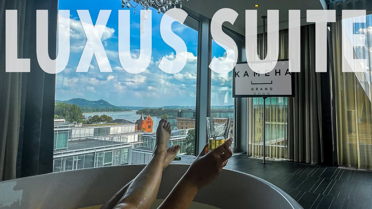 LUXUS SUITE mit Rheinblick aus dem Whirlpool / Die King Suite im Hotel Kameha Grand Bonn