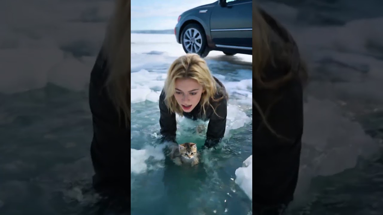 Ice-Covered Cat Mom Begs—Woman Dives Into Freezing Water to Save Her Babies! 🐾