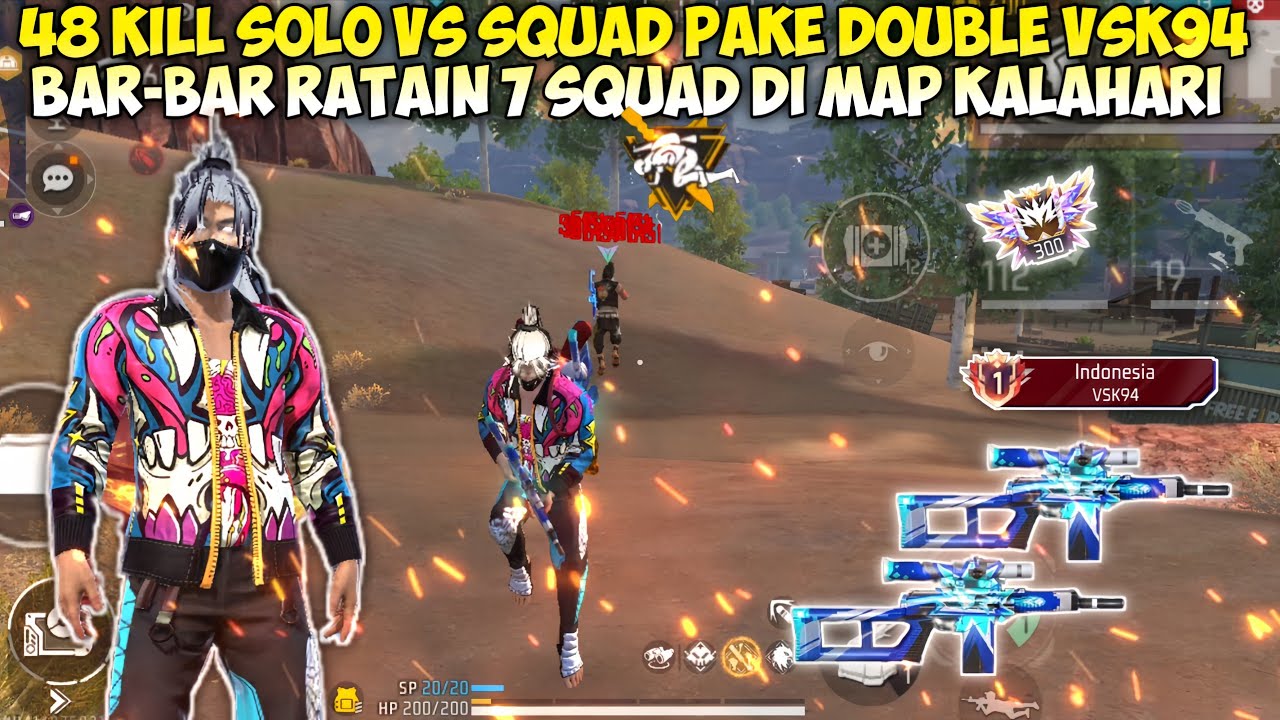 48 KILL SOLO VS SQUAD PAKE DOUBLE SNIPER VSK94 BAR-BAR NO REM RATAIN 7 SQUAD DI MAP KALAHARI 