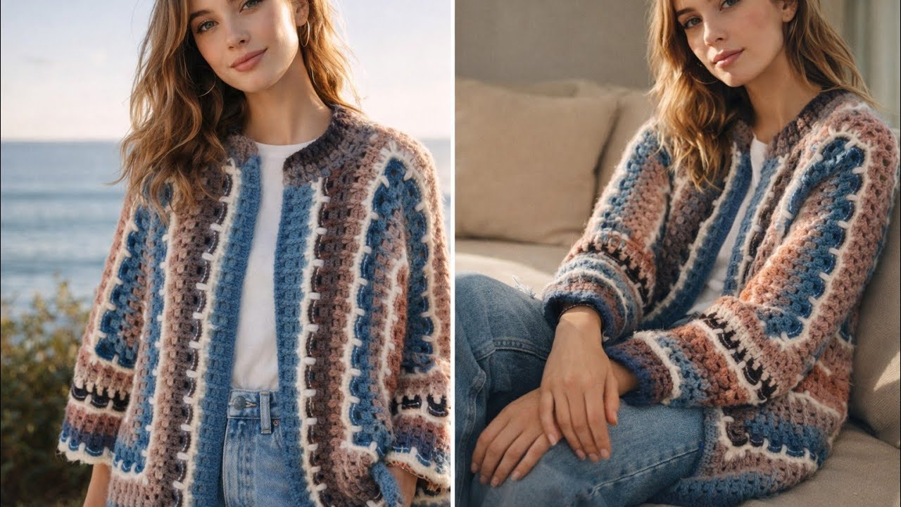 Başka Yerde yok🎈SUB🎈Bedeni Uzun Altıgen Hırka Yapımı 