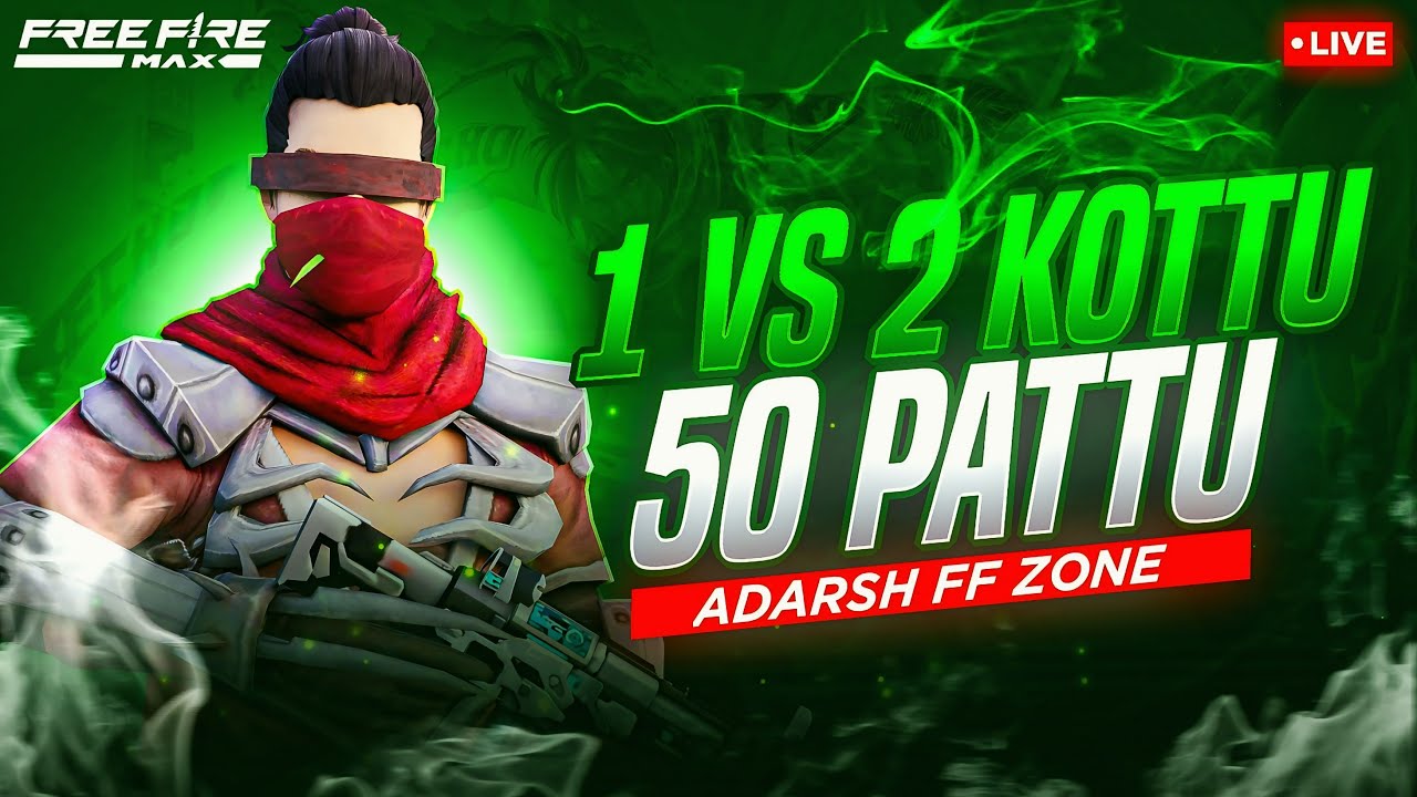 FREE FIRE LIVE IN TELUGU|1vs2 Kottu 50 Pattu❤️‍🩹 #fftelugulive #ff #fflivetelugu @adarshffzone9 #ff