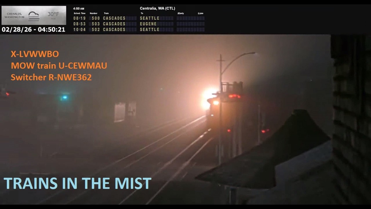 Meets in the mist: 3 trains met but almost could´t see each other.