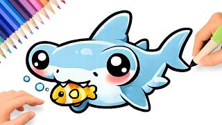 HOW TO DRAW AN EASY KAWAII SHARK 🦈