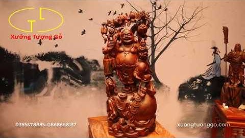 Tượng gỗ: Di lặc ngũ phúc vác đào gỗ trắc đỏ đen cực đẹp | Di lặc phong thủy | Xưởng Tượng Gỗ