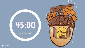 Study With Me | Pomodoro 45/15 ×4 🌰 Acorn House, Jazz, Rain & Fireplace | No Mid Ads