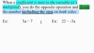 Solving one and two step equations A1 3 1 and 3 2