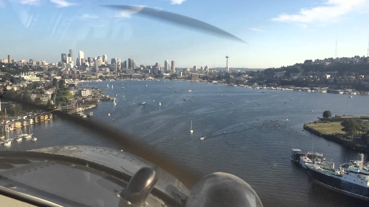 Cockpit View | Kenmore Air seaplane lands on Lake Union