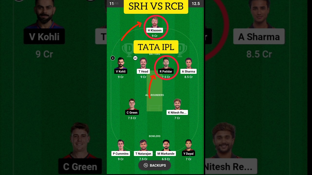 SRH VS RCB Match Dream11 Fantasy Team Prediction 