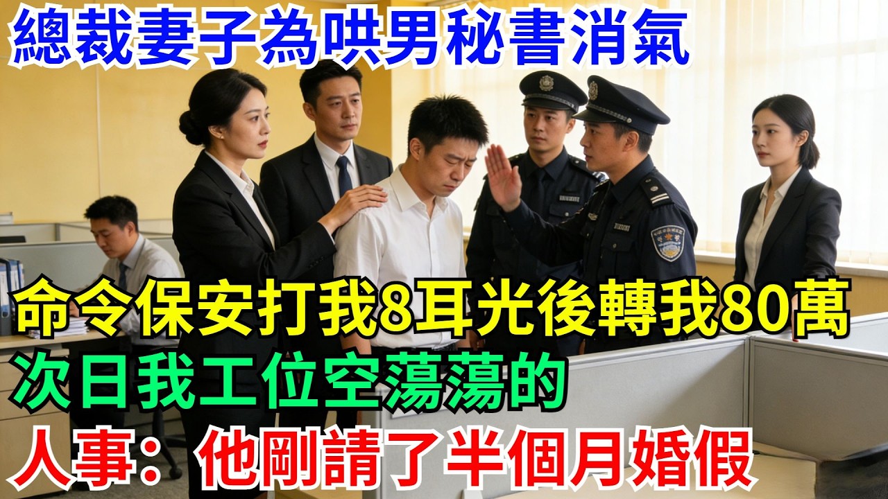 總裁妻子為哄男秘書消氣，命令保安打我8耳光後轉我80萬。次日我工位空蕩蕩的，人事：他剛請了半個月婚假#男頻小說#都市#故事#小說#爽文
