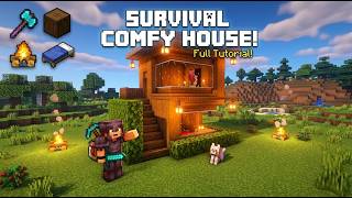 Minecraft Comfy Survival House Tutorial | Cozy Wooden Starter Base Build