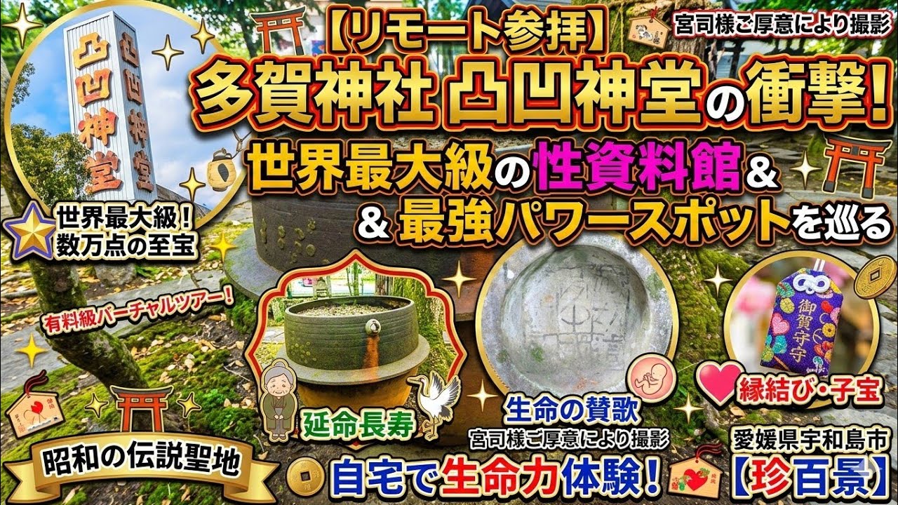 【リモート参拝】多賀神社 凸凹神堂の衝撃！世界最大級の性資料館と最強パワースポットを巡る珍百景有料級バーチャルツアー｜縁結び・子宝・延命長寿のご利益と生命の神秘　アチマリカム　愛媛県宇和島市