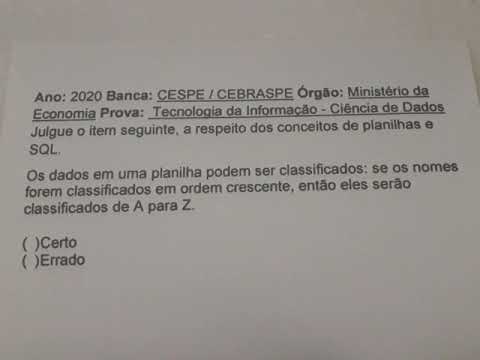 CESPE / CEBRASPE  Ministério da Economia - Tecnologia da Informação - Ciência de Dados informática