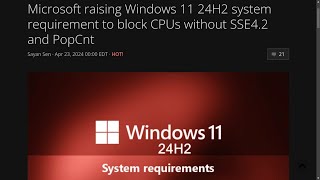 Microsoft raising Windows 11 24H2 system requirement to block CPUs without SSE4.2 and PopCnt