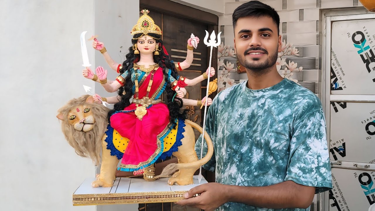 🌺माँ शेरावाली की मूर्ति को Colour और Decorate करना सीखें/Durga Murti Colouring process (part-2)
