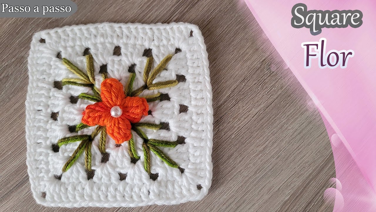 Square Flor simples - Crochê - Simples e fácil - Econômico - Vídeo aula - Passo a passo.