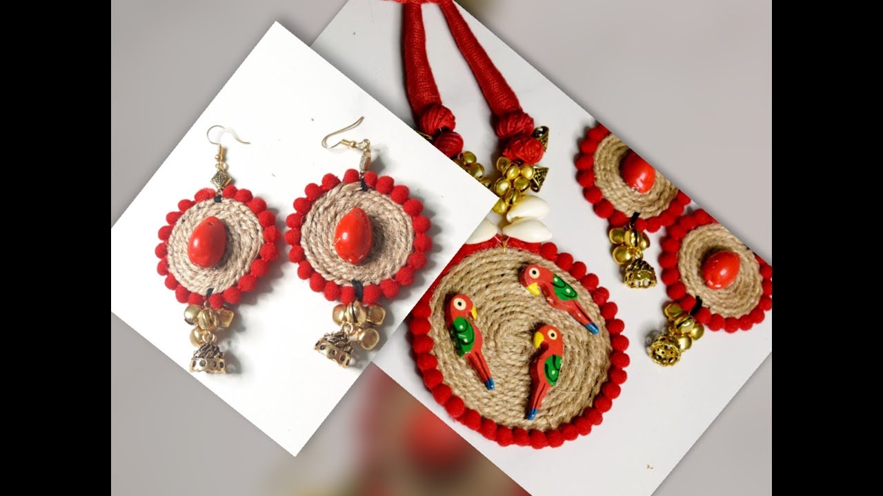 How to Make Jute Jewelry with kori and wooden birds II Jute necklace II jute earrings