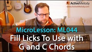 2 easy fill licks to use with a g and c chord - easy lead guitar lesson - ml044