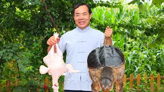 HUGE Snapping Turtle and Chicken Roasted in Leaves and Clay! Unbelievably Juicy| Uncle Rural Gourmet