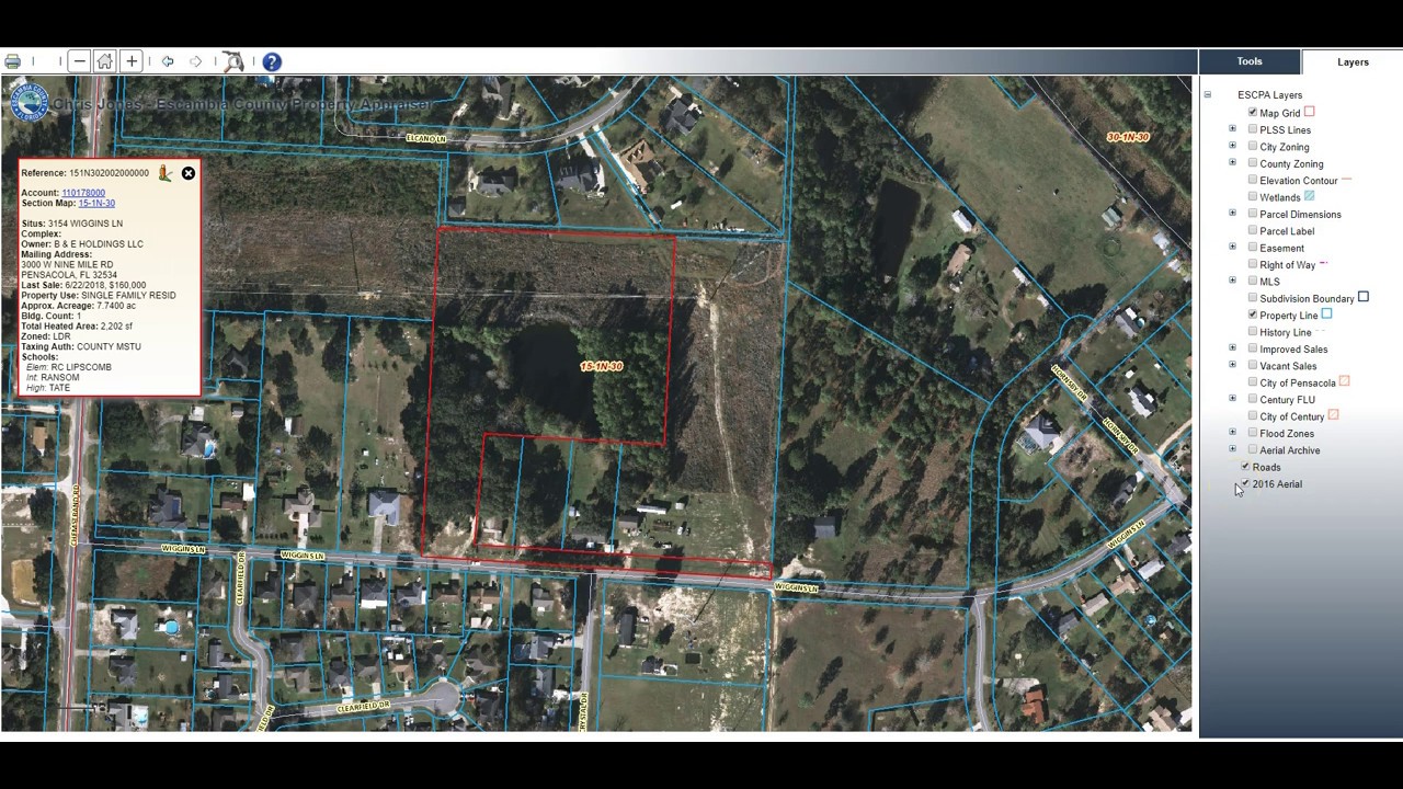 How To Pull Up Aerial View Of A Property in Escambia County FL for Real