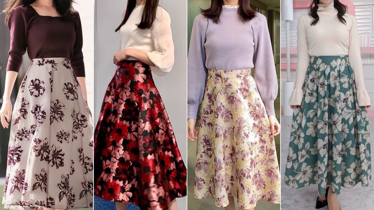 Floral print high waist A-line skirts design with tops ideas - YouTube