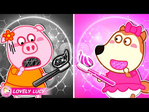 Pink vs Black Toothpaste 💖🖤 Lucy Learns Healthy Habits for Kids