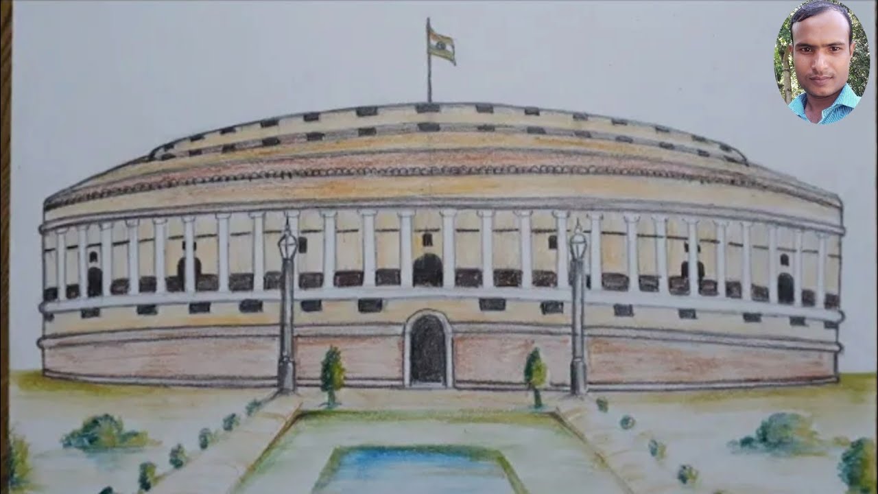 How to draw Parliament of India easy steps with pencil colour  YouTube