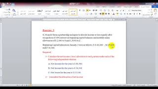 Exercise on   Allocation Profit or Loss to Partners /  تمرين علي توزيع الارباح والخسائر علي الشركاء