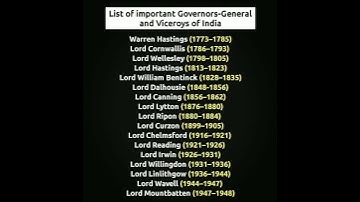 # most important Governor General and Viceroy of India// competitive exams keliye bahut helpful 👍👍