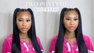 HOW TO: Two Ponytail Half Up Half Down Quick Weave