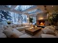 Fireplace Comfort Inside & Cold Winter Storm Beyond The Glass | Calm Atmosphere For Sleep And Relax