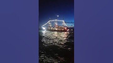 Boat lighting up the night in Thessaloniki Greece #travel #boat #beach #thessaloniki #greece #grecia