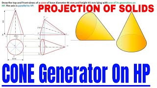 Projection Of Solid Cone Generator On Hp