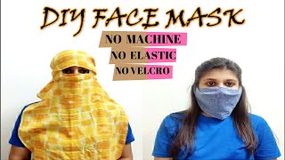 2 DIY Face Mask at Home - NO MACHINE / ELASTIC/ VELCRO || DIY cloth face mask || Washable & Reusable