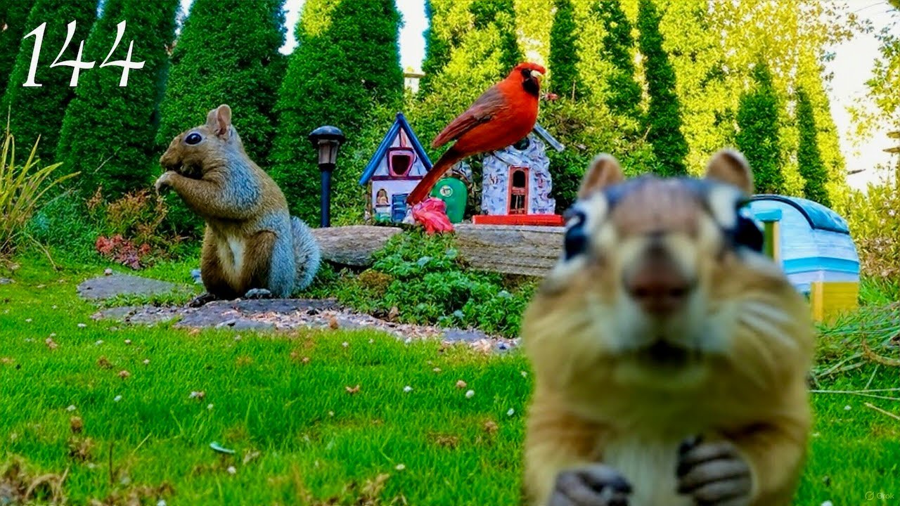 Cat TV: Chipmunks, Birds and Squirrels in a Beautiful Garden. 4K. Episode 144