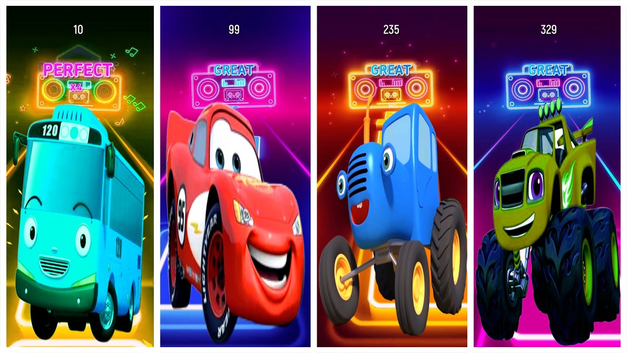 Tayo the Little Bus VS McQueen VS Blaze and the Monster Machines VS The blue tractor #3