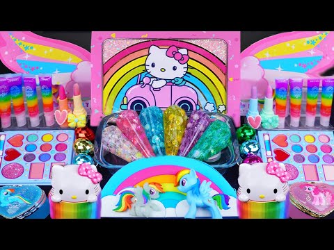 Rainbow Slime mixing Eyeshadow,Glitter & Random things into slime #Satisfying #slimeasmr