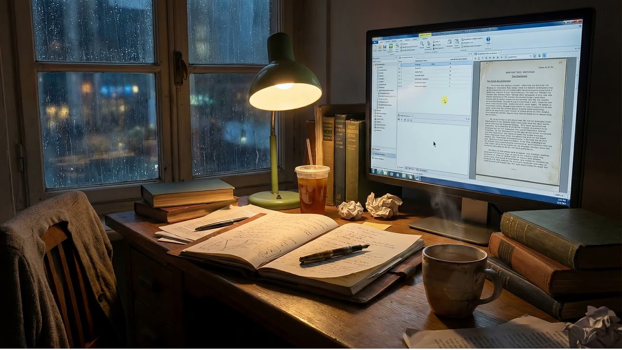 POV Library Desk After Someone Just Left 🌧️ Pure Silent Dark Academia Study Room | No Sound